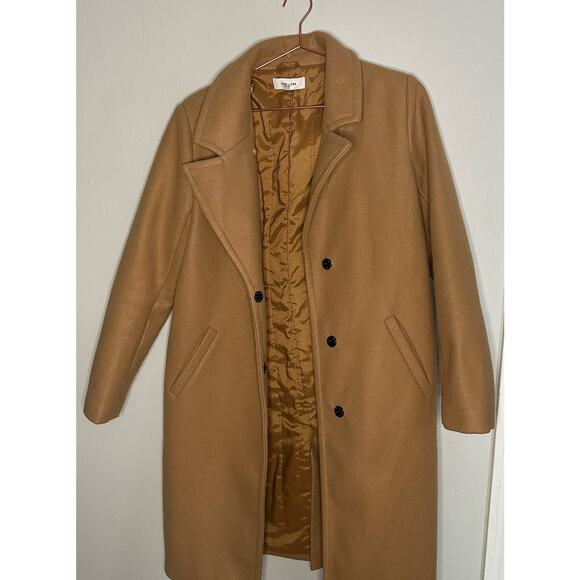 John + Jenn Griffen Camel Woven Tan Exposed Front Snap Closure Coat size Medium - Picture 8 of 14